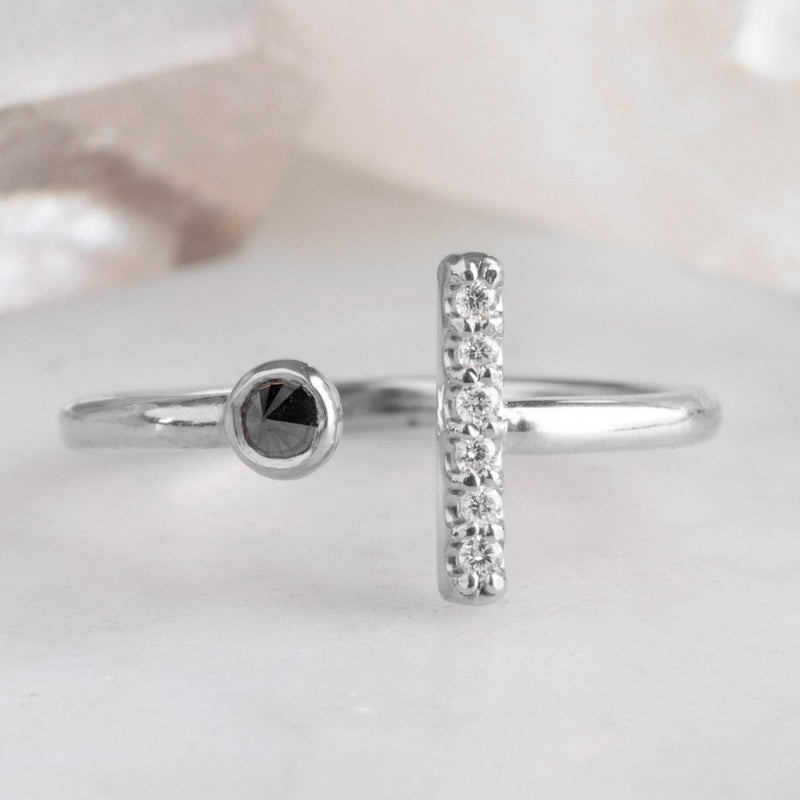 The Black + White Diamond Linea Ring | 14K White Gold