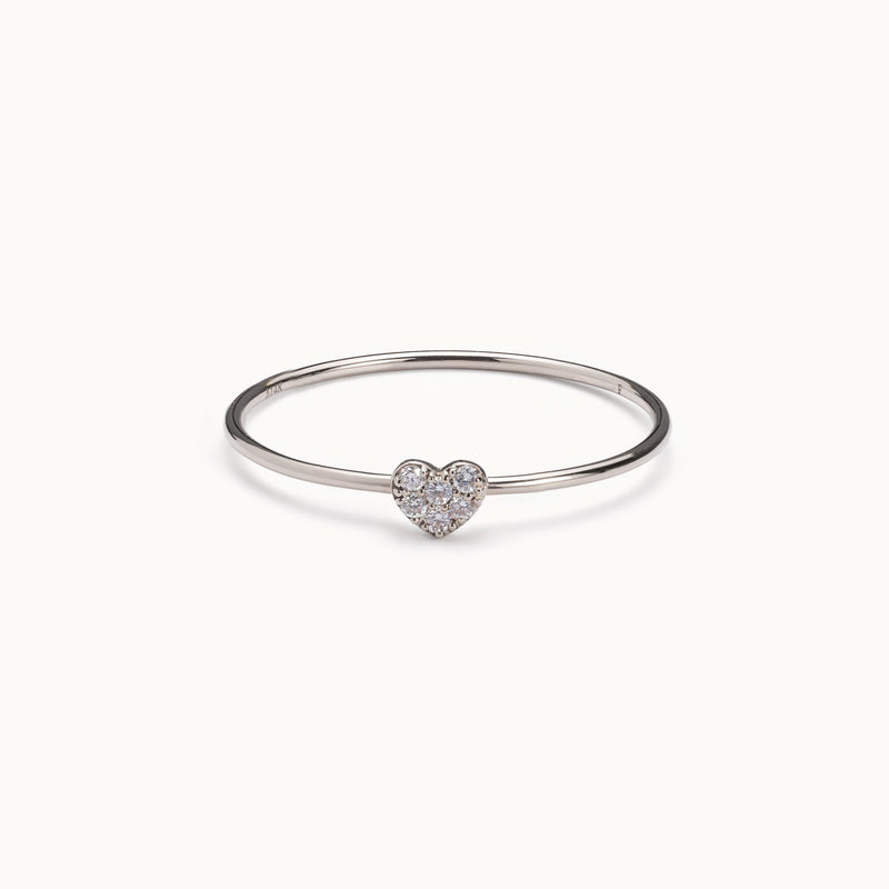 The Sweetheart White Diamond Pavé Ring | 14K White Gold