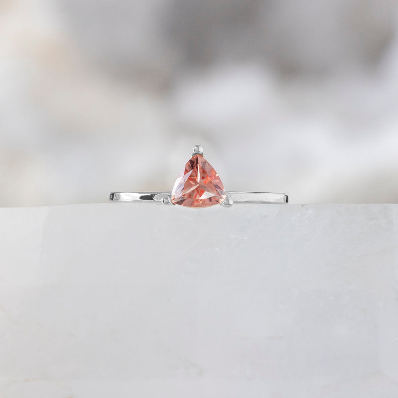 The Sunstone Trillion Stacking Ring | 14K White Gold