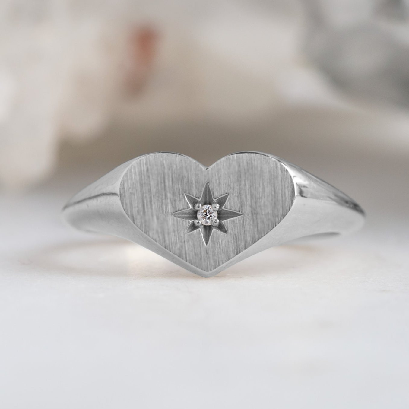 The Sweetheart White Diamond Signet Ring | 14K White Gold