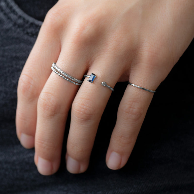 The Open Cuff Sapphire + Diamond Ring | 14K White Gold