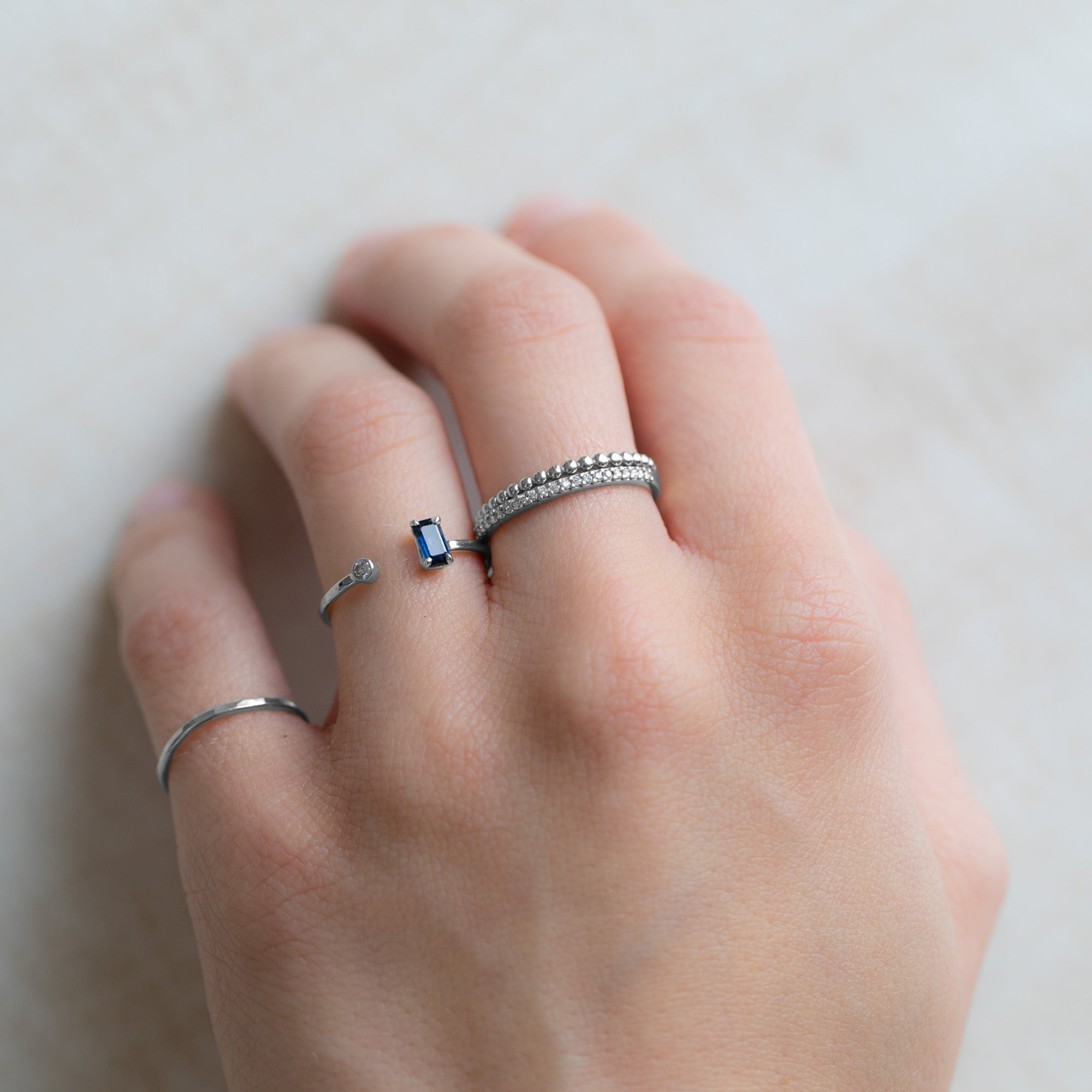 The Open Cuff Sapphire + Diamond Ring | 14K White Gold