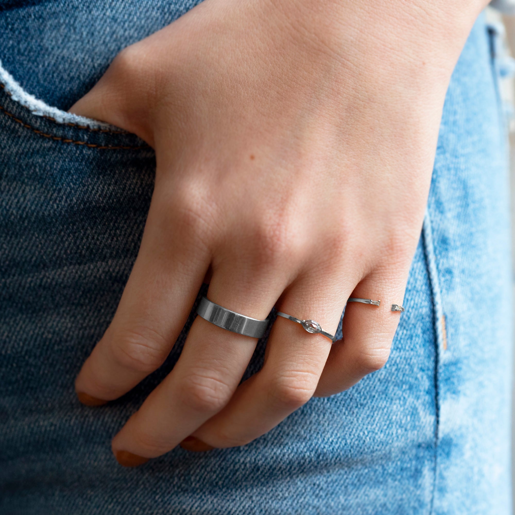 The Salt and Pepper Diamond Eye Ring | 14K White Gold