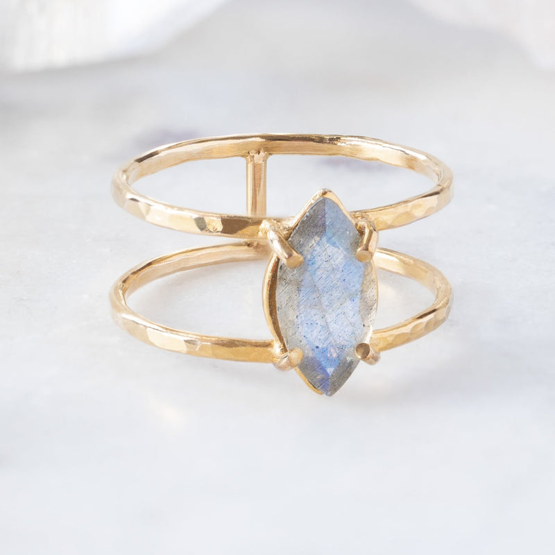 The Labradorite Cage Ring | Yellow Gold Filled