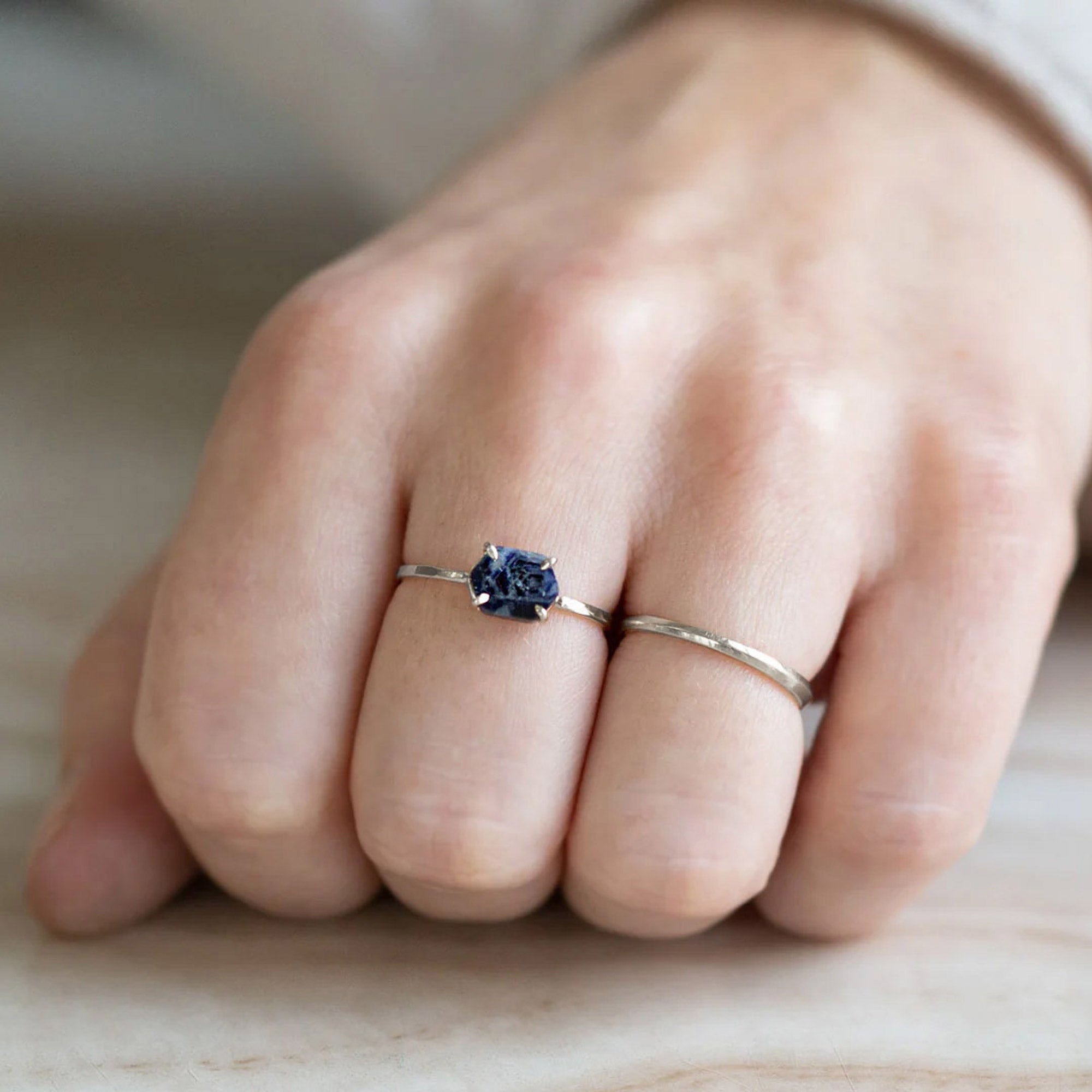 The Raw Sapphire Hexagon Ring | Sterling Silver