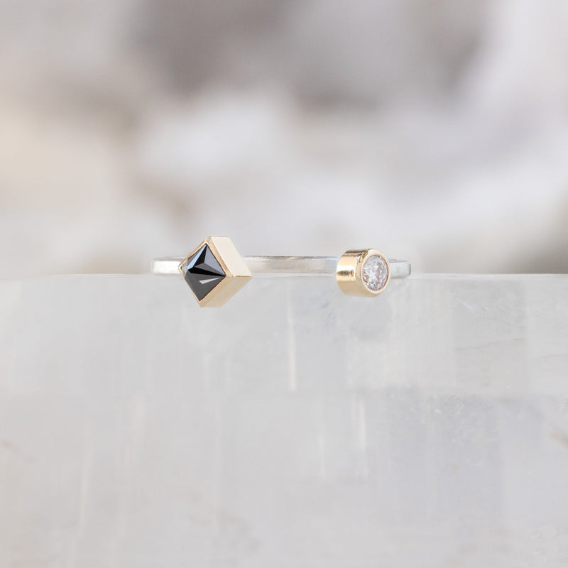 The Open Cuff Black + White Diamond Ring | Sterling Silver