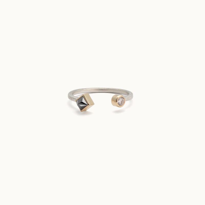 The Open Cuff Black + White Diamond Ring | Sterling Silver