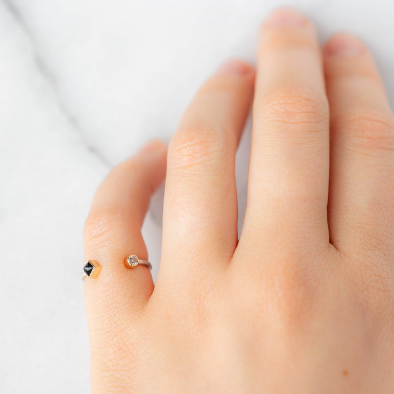 The Open Cuff Black + White Diamond Ring | Sterling Silver