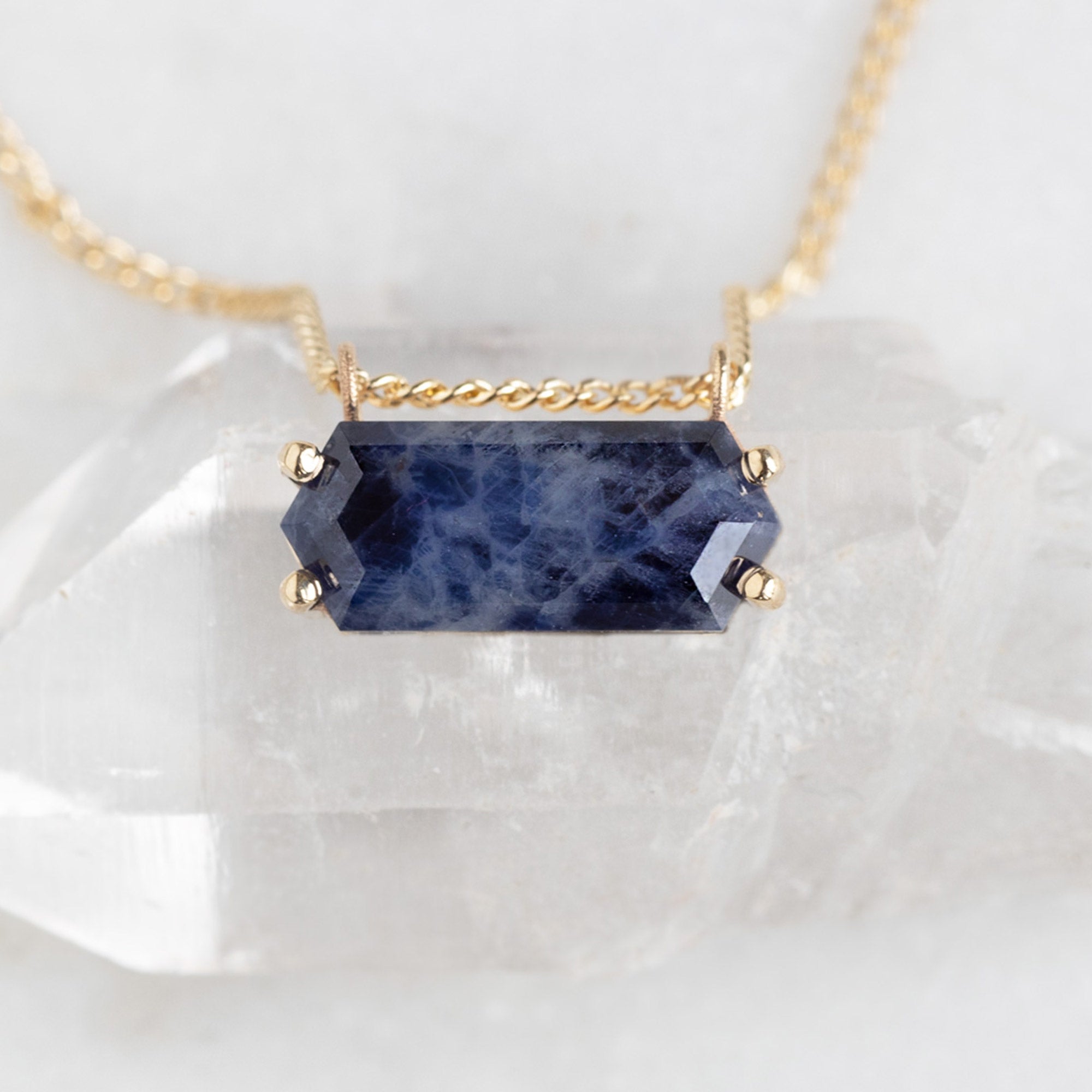 The Raw Sapphire Hexagon Necklace | 10K Yellow Gold