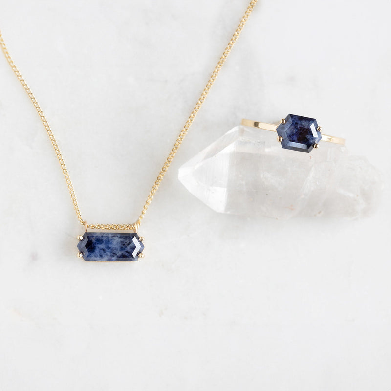 The Raw Sapphire Hexagon Necklace | 10K Yellow Gold