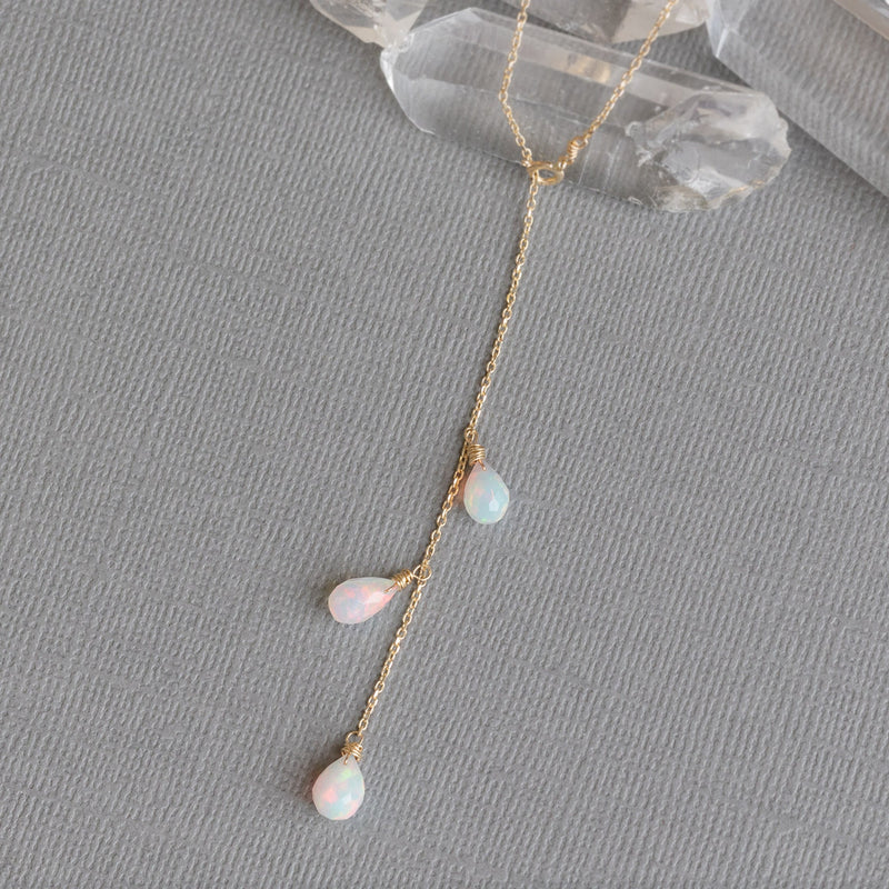 The Opal Cascade Lariat Necklace | 10K Yellow Gold