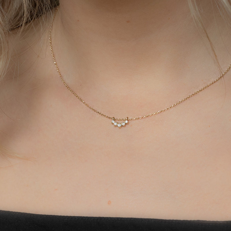 Custom White Diamond Sunburst Necklace | 10K Yellow Gold