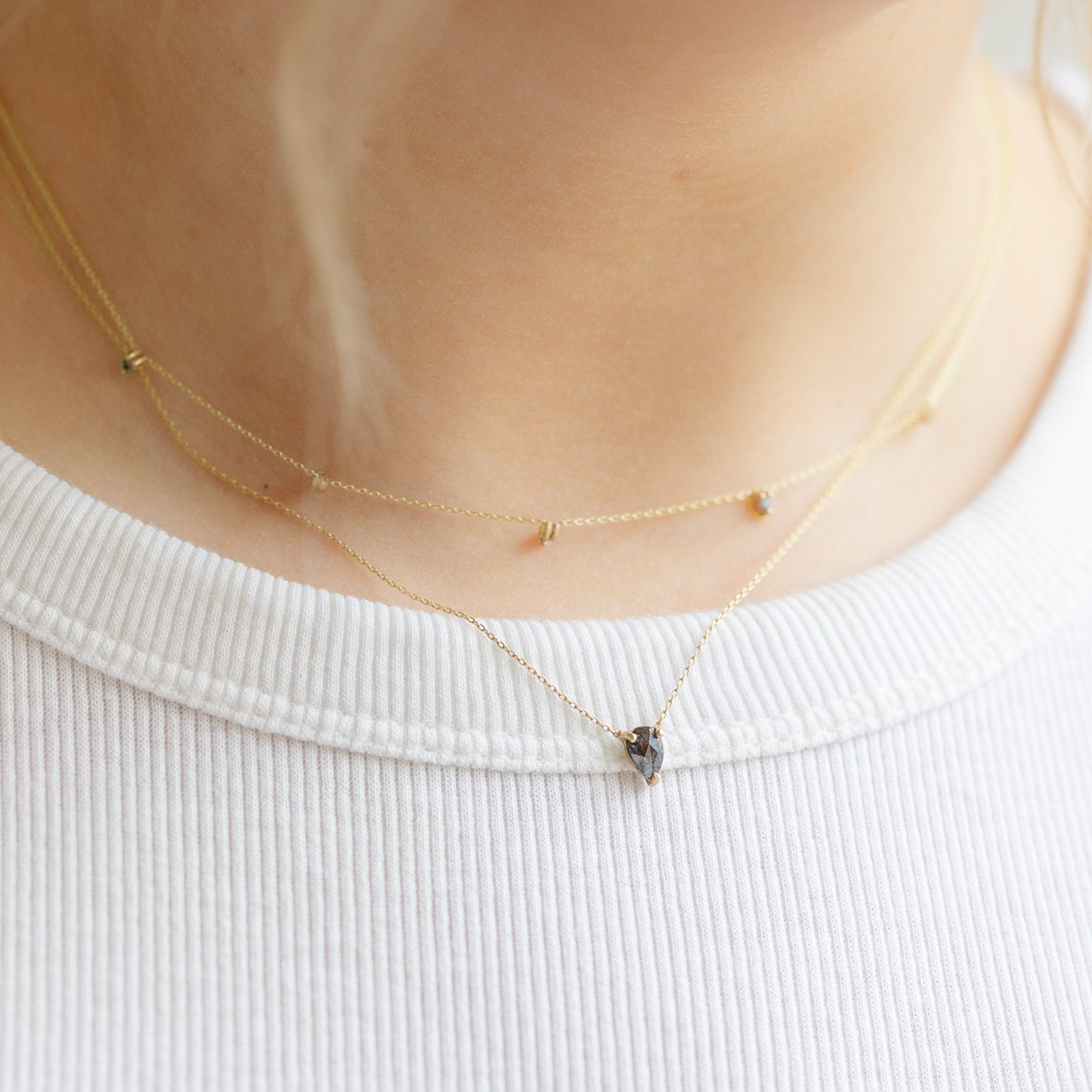 The Galaxy Salt and Pepper Diamond Drop Necklace | 10K Yellow Gold