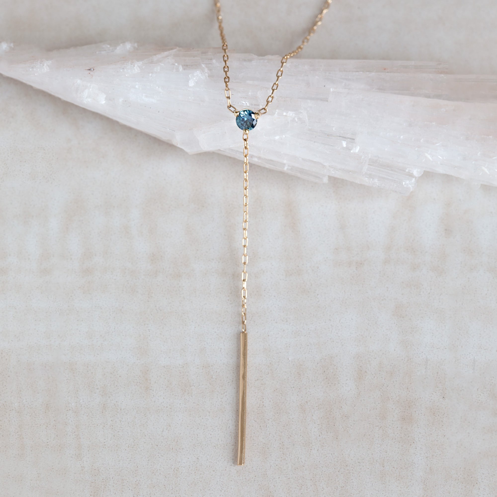 The Blue Montana Sapphire Gemstone Lariat Necklace | 10K Yellow Gold