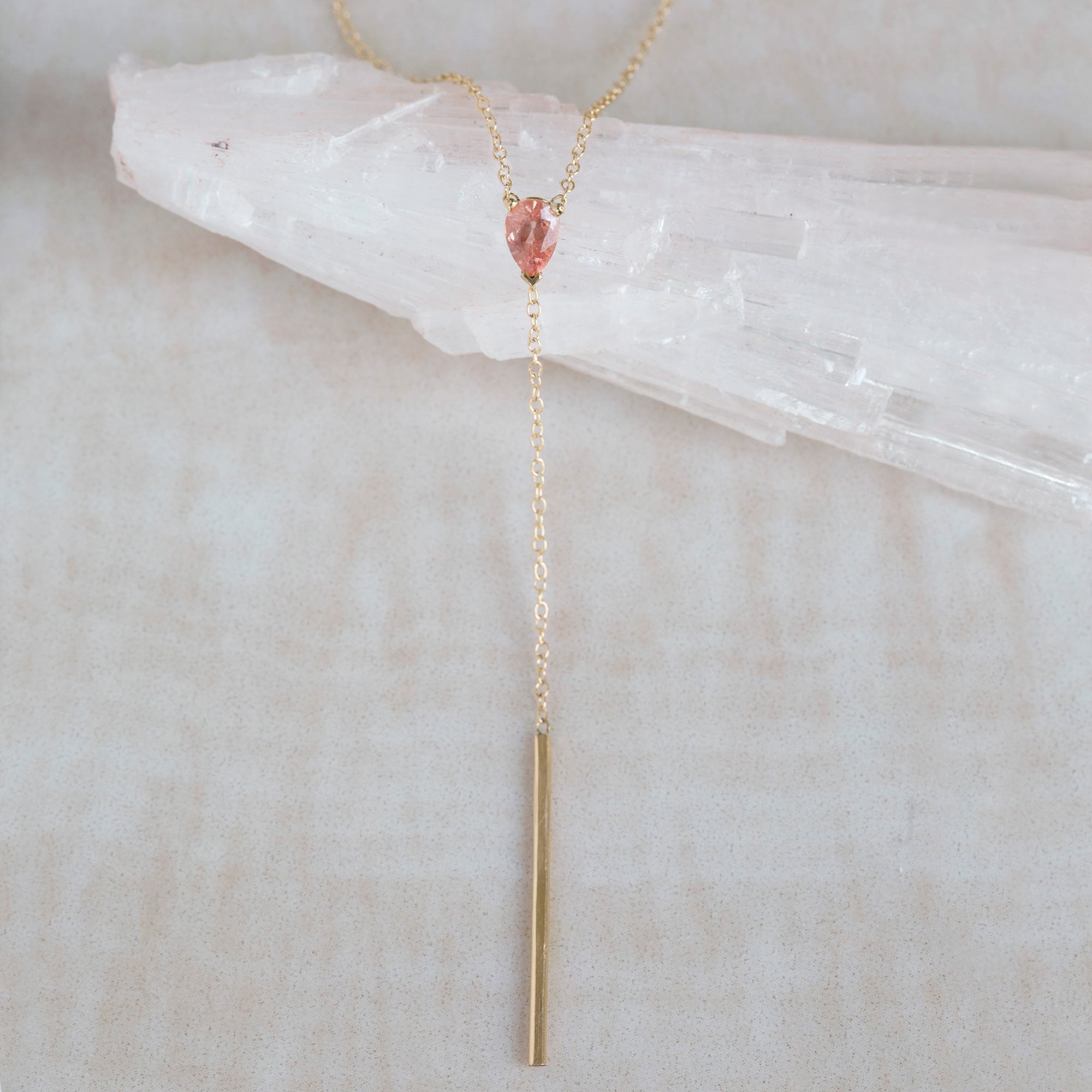 The Sunstone Gemstone Lariat Necklace | 10K Yellow Gold