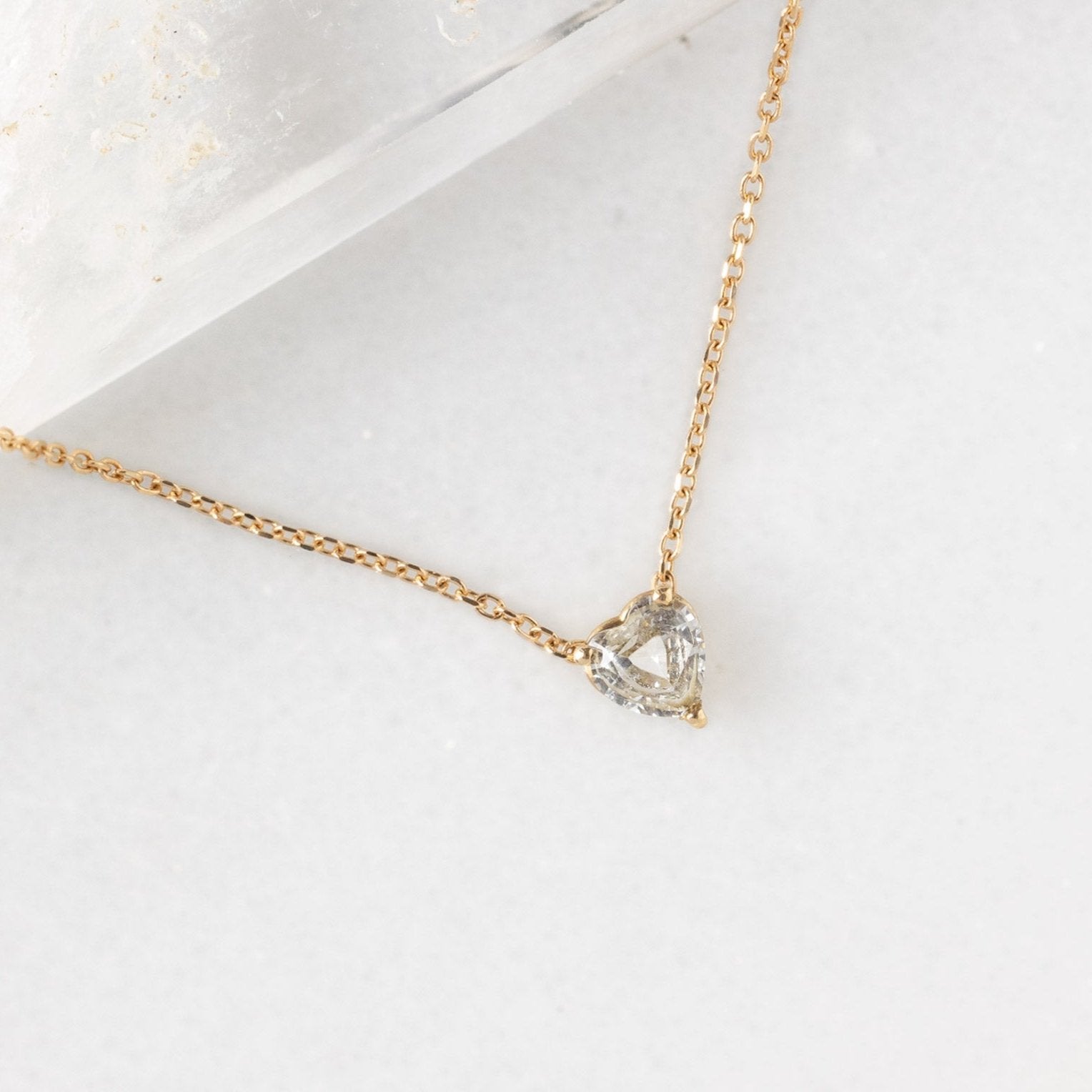 The White Sapphire Gemstone Heart Necklace | 10K Yellow Gold