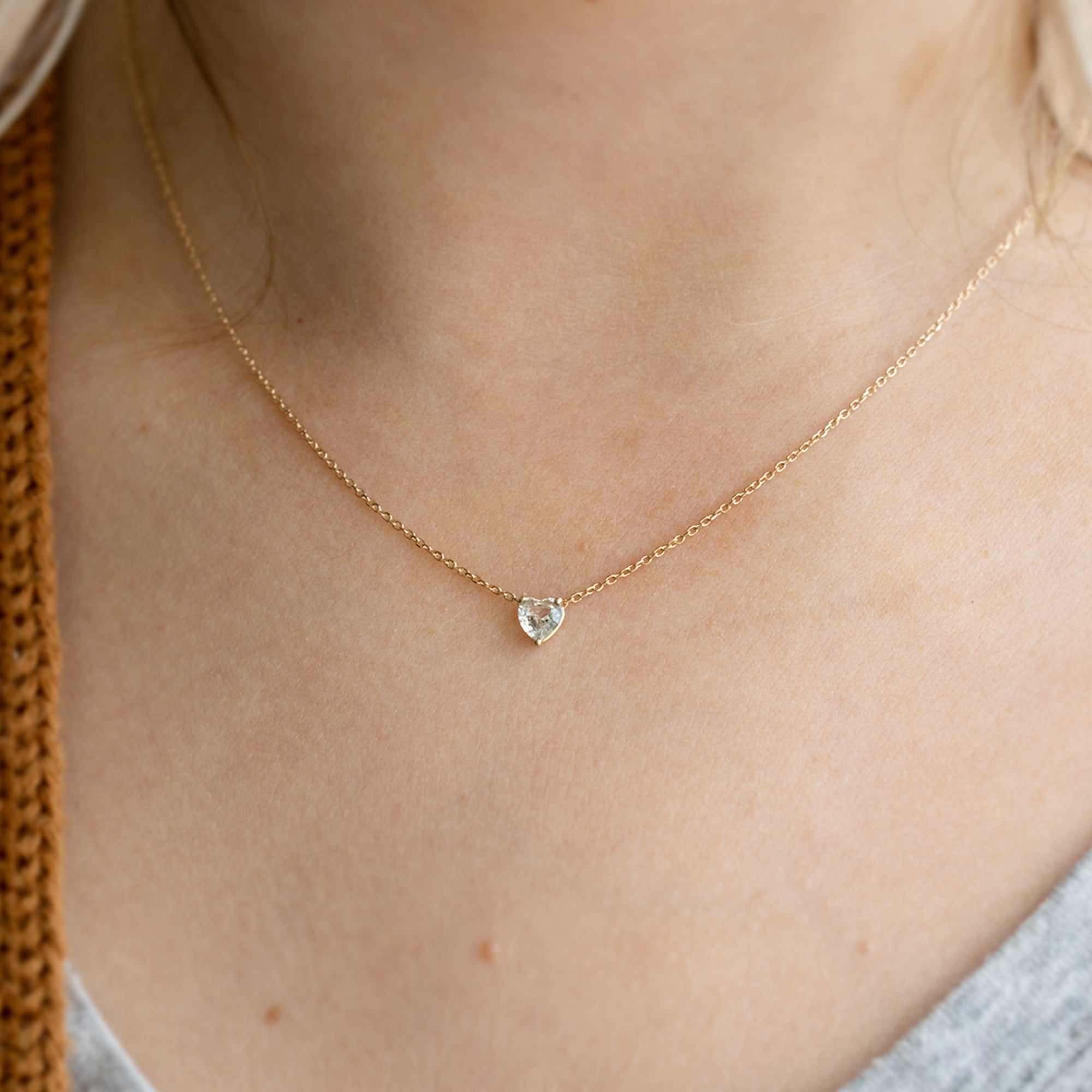 The White Sapphire Gemstone Heart Necklace | 10K Yellow Gold