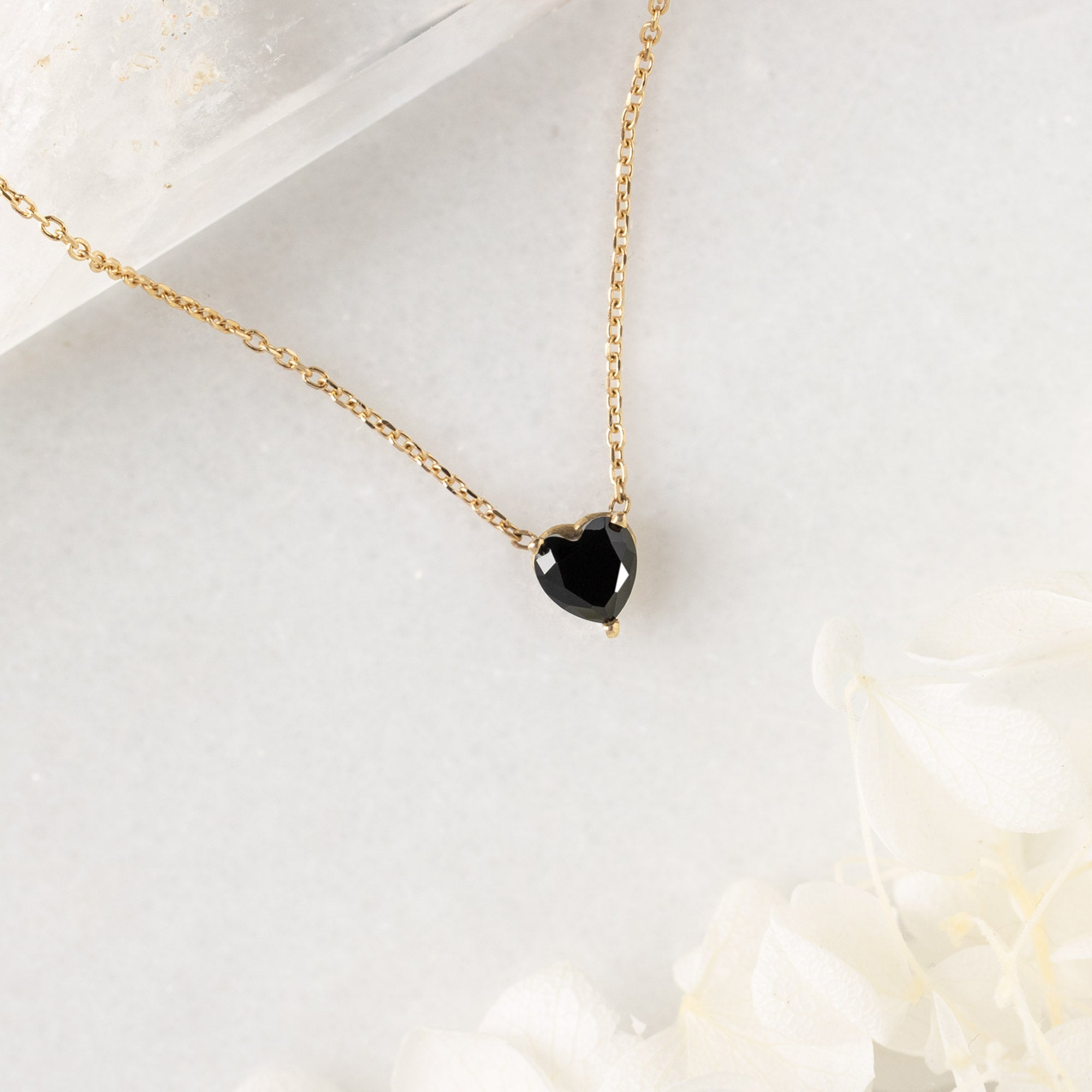 The Black Onyx Gemstone Heart Necklace | 10K Yellow Gold