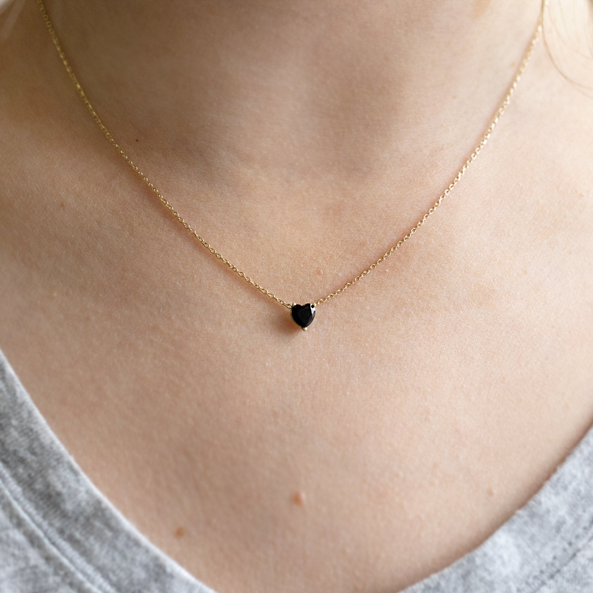 The Black Onyx Gemstone Heart Necklace | 10K Yellow Gold