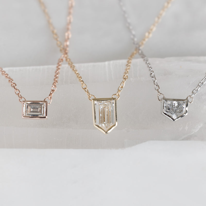 One of a Kind Geometric White Diamond Necklace | 10K Gold