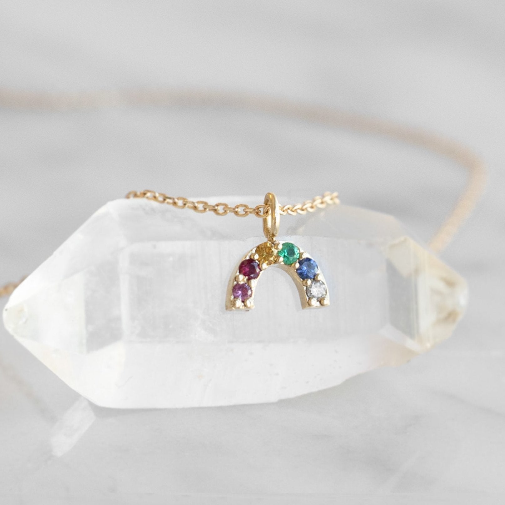 The Rainbow Sapphire Charm Necklace | 10K Yellow Gold