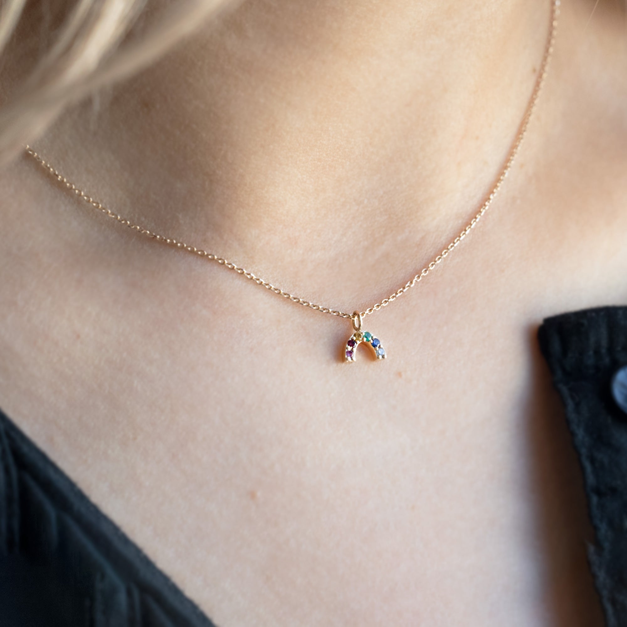 The Rainbow Sapphire Charm Necklace | 10K Yellow Gold