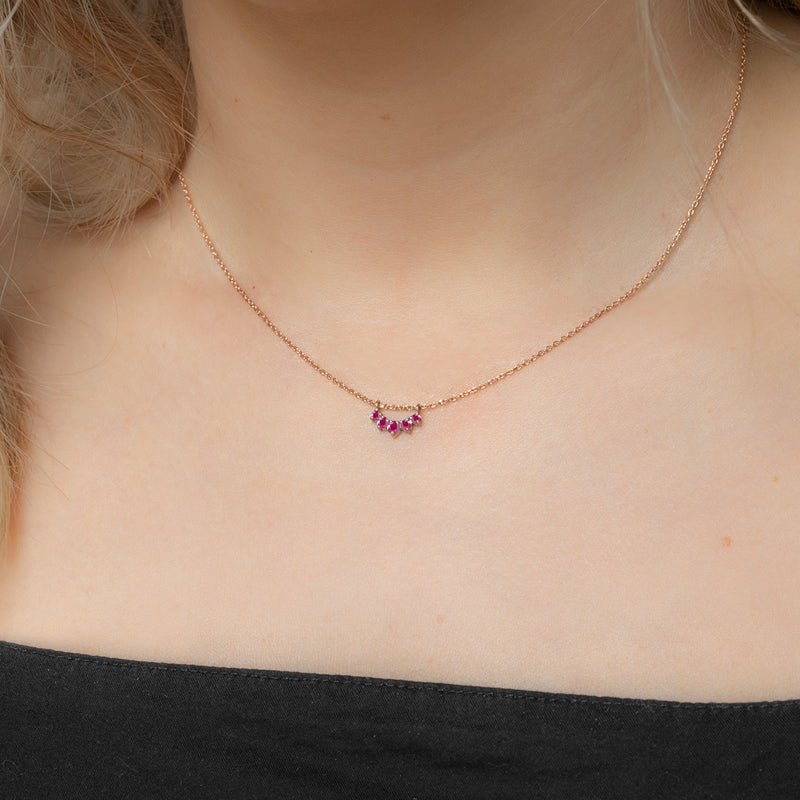 Custom Ruby Gemstone Sunburst Necklace | 10K Yellow Gold