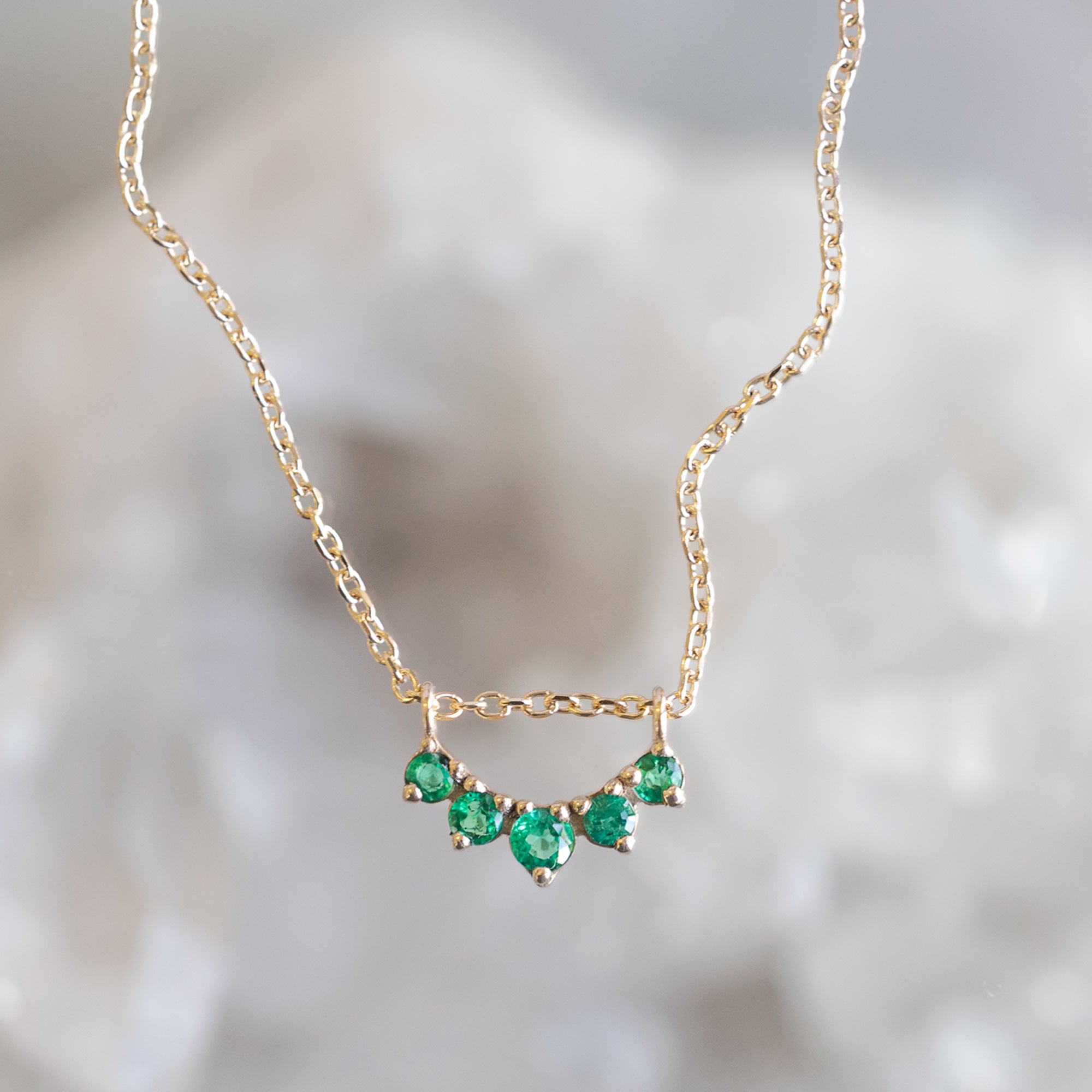 Custom Emerald Gemstone Sunburst Necklace | 10K Yellow Gold