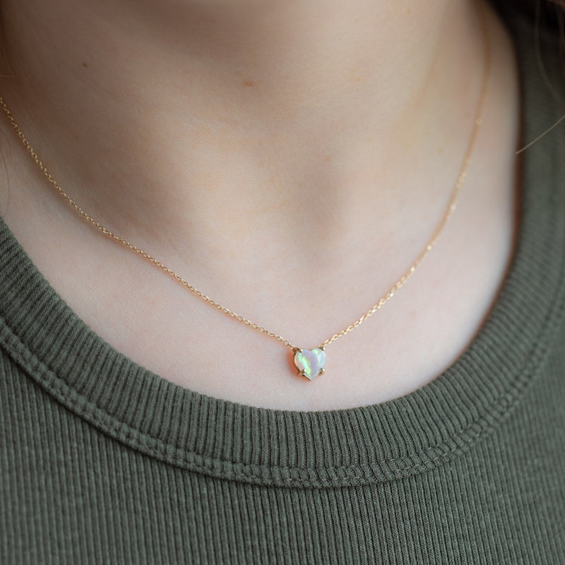 The Sweetheart Opal Necklace on 10K Yellow Gold on Model