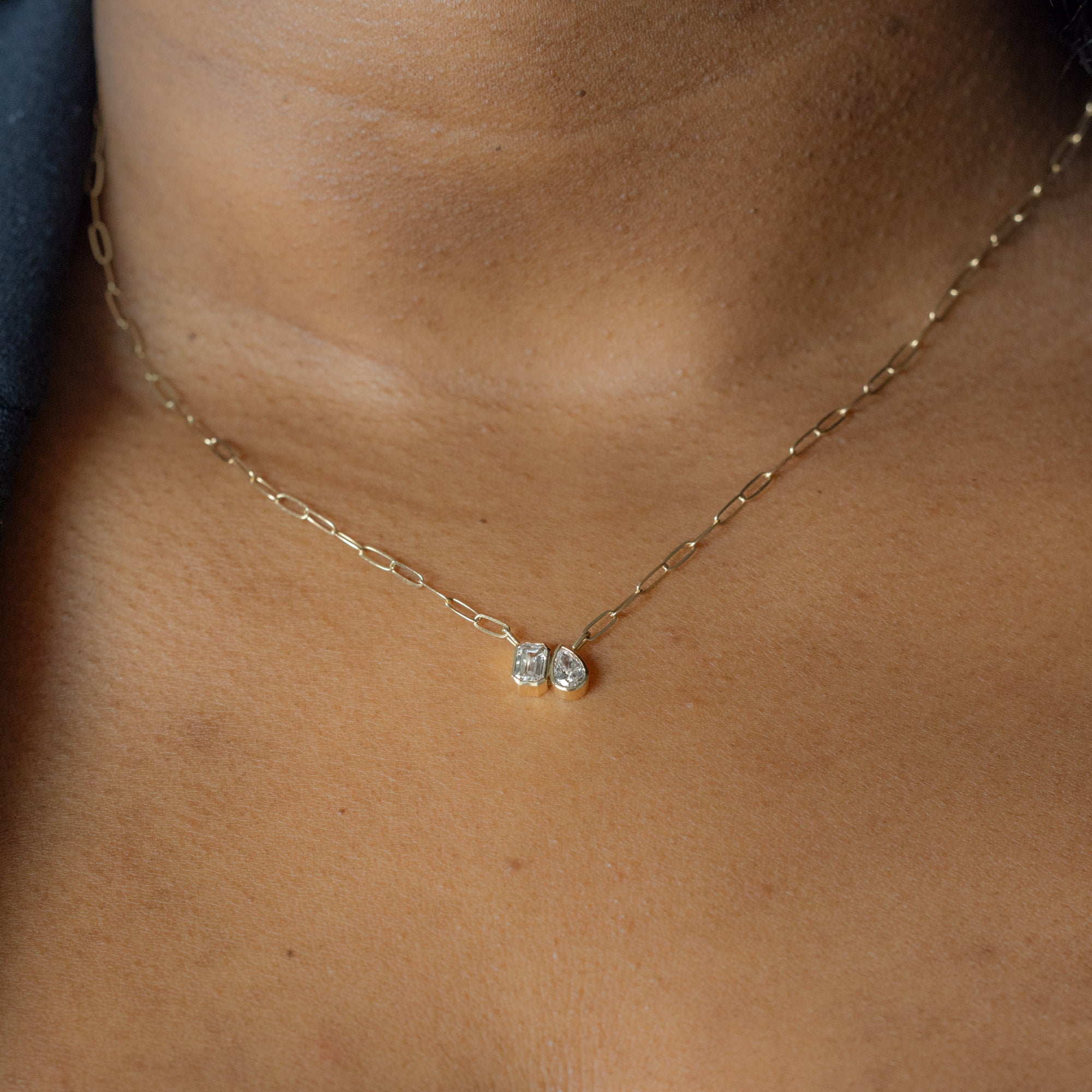 The You and Me Diamond Necklace in 10K Yellow Gold on Model