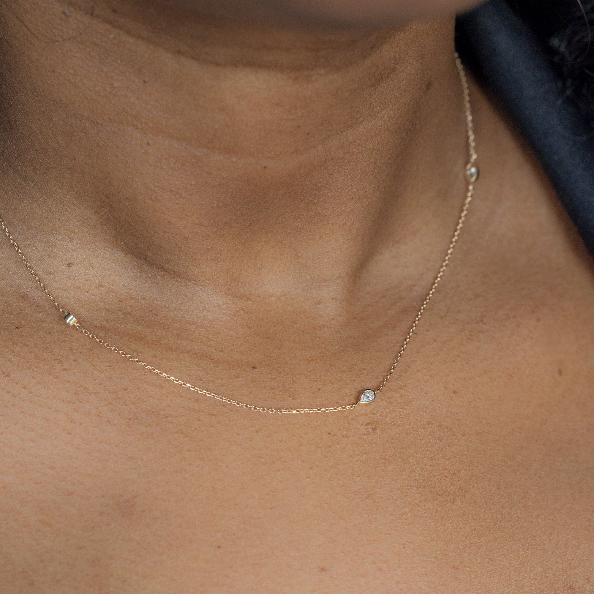 Pear-Cut Diamond Chain Necklace in 10K Yellow Gold on Model