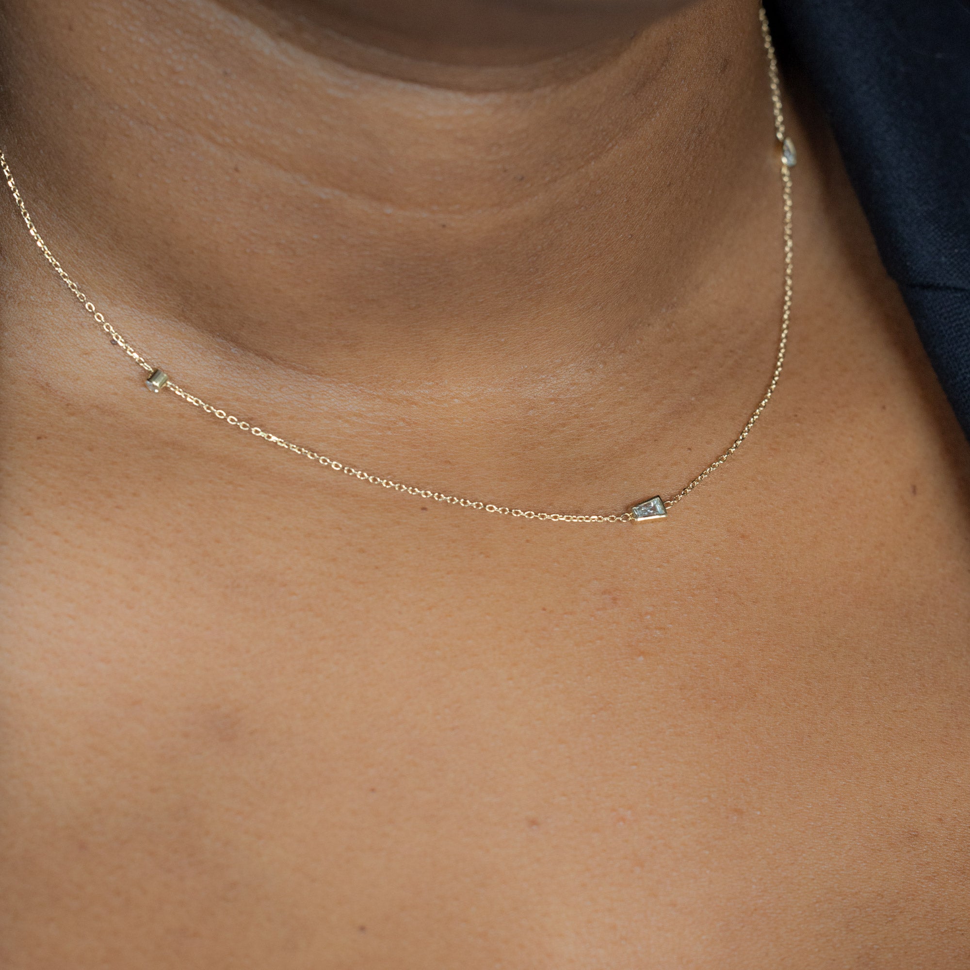 Baguette Diamond Chain Necklace in 10K Yellow Gold on model