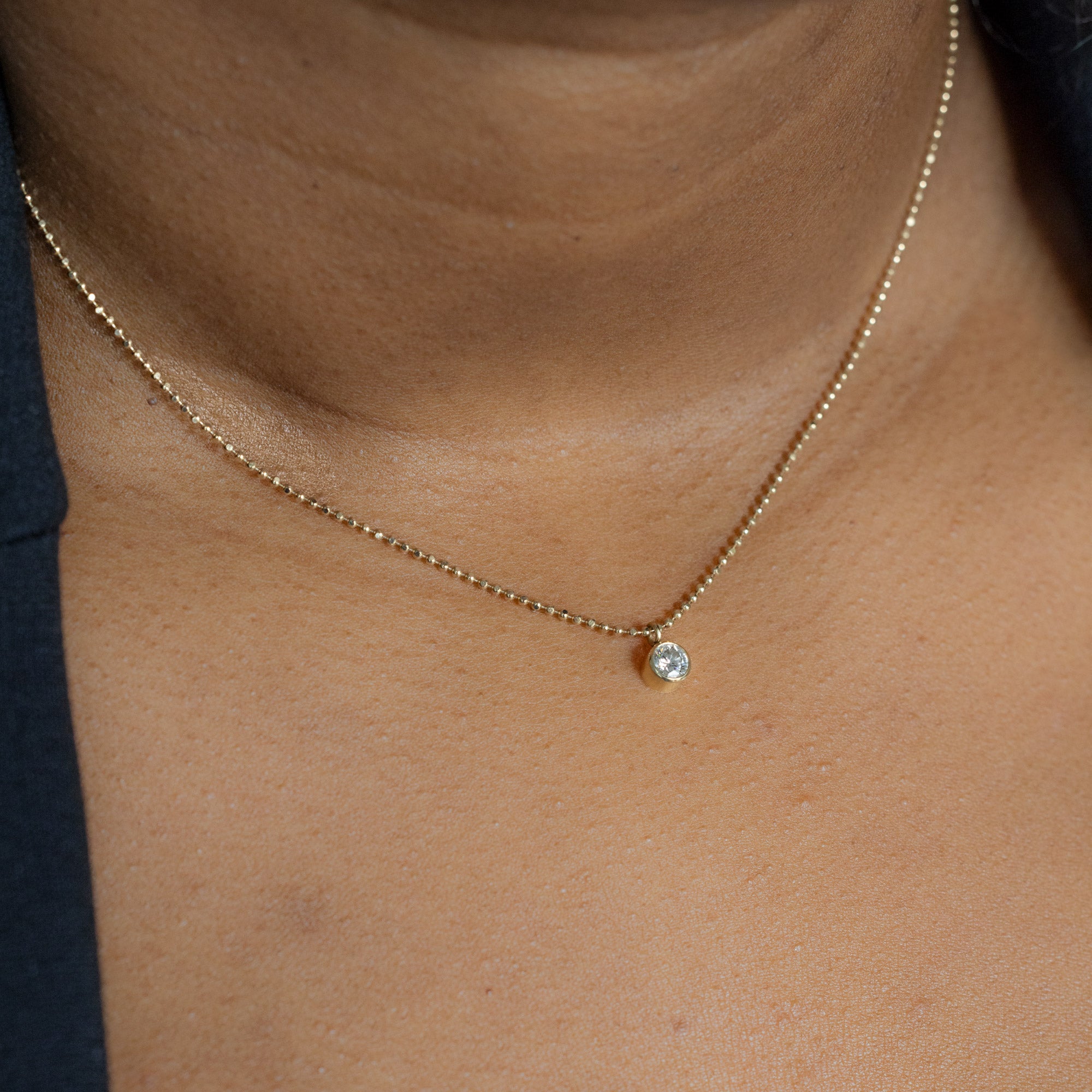 ‘Not Your Typical Solitaire’ Diamond Necklace in 10K Yellow Gold on Model