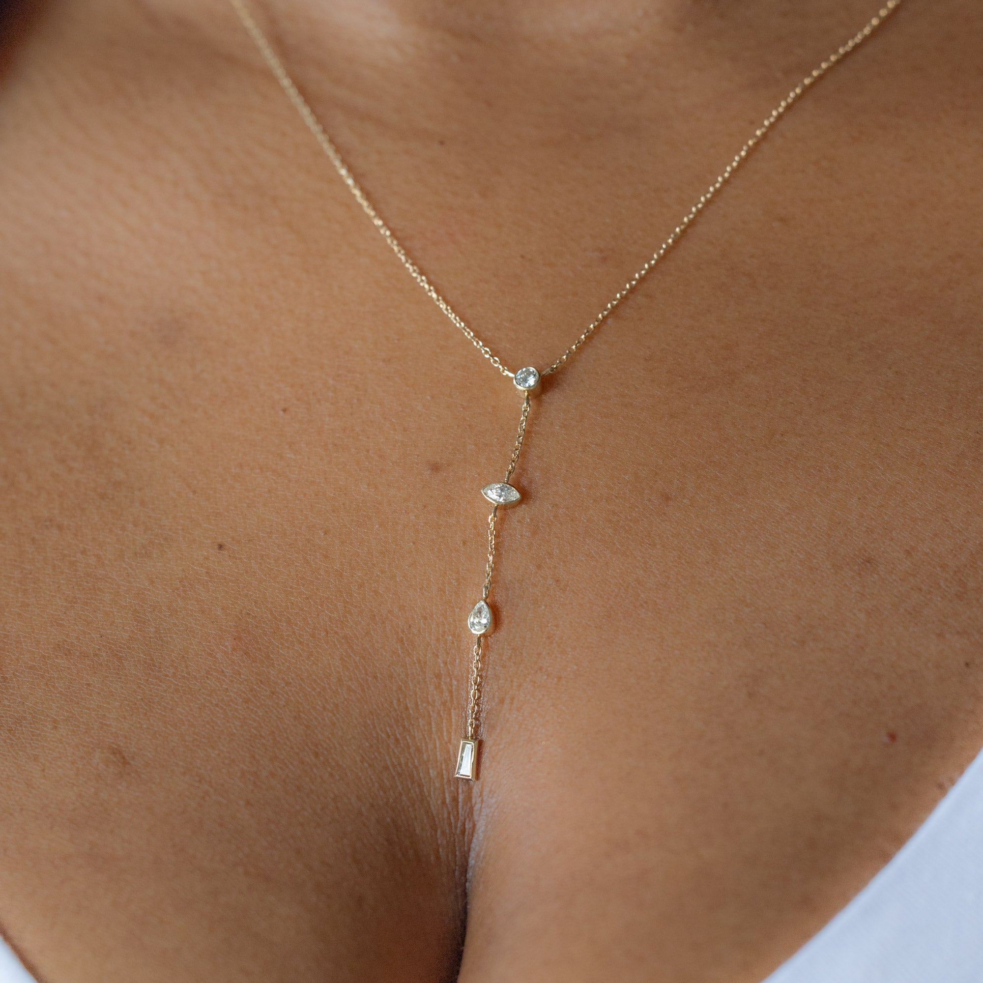 ‘Date Night’ Diamond Lariat Necklace in 10K Yellow Gold on Model