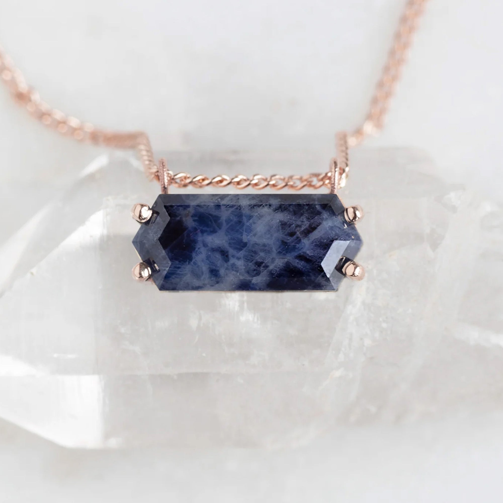 The Raw Sapphire Hexagon Necklace | 10K Rose Gold