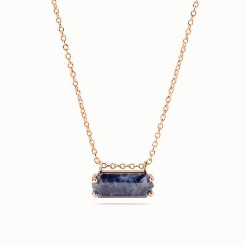 The Raw Sapphire Hexagon Necklace | 10K Rose Gold