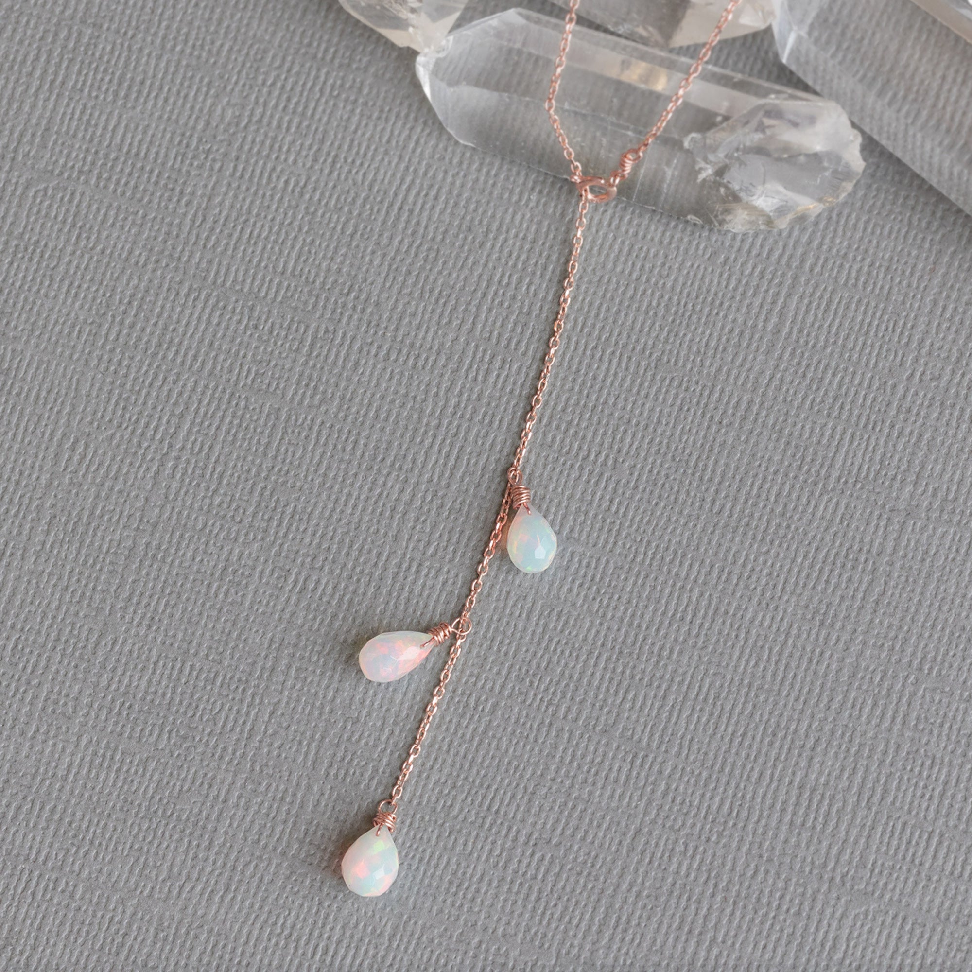 The Opal Cascade Lariat Necklace | 10K Rose Gold