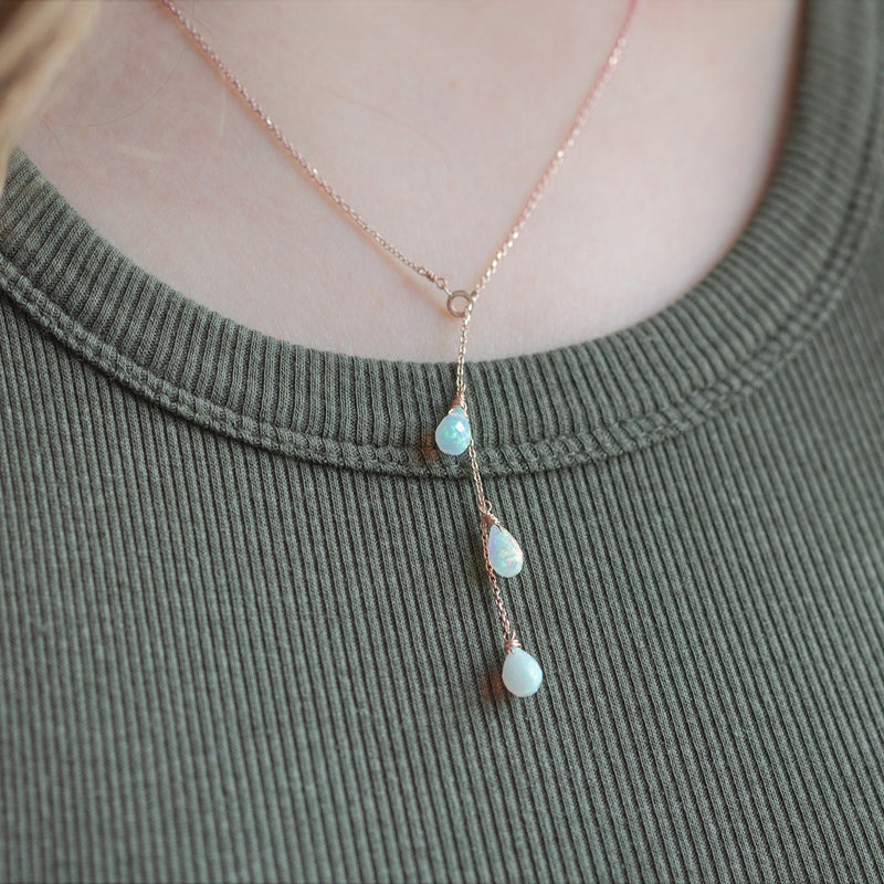 The Opal Cascade Lariat Necklace | 10K Rose Gold