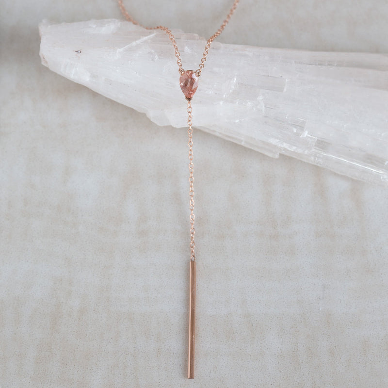 The Sunstone Gemstone Lariat Necklace | 10K Rose Gold