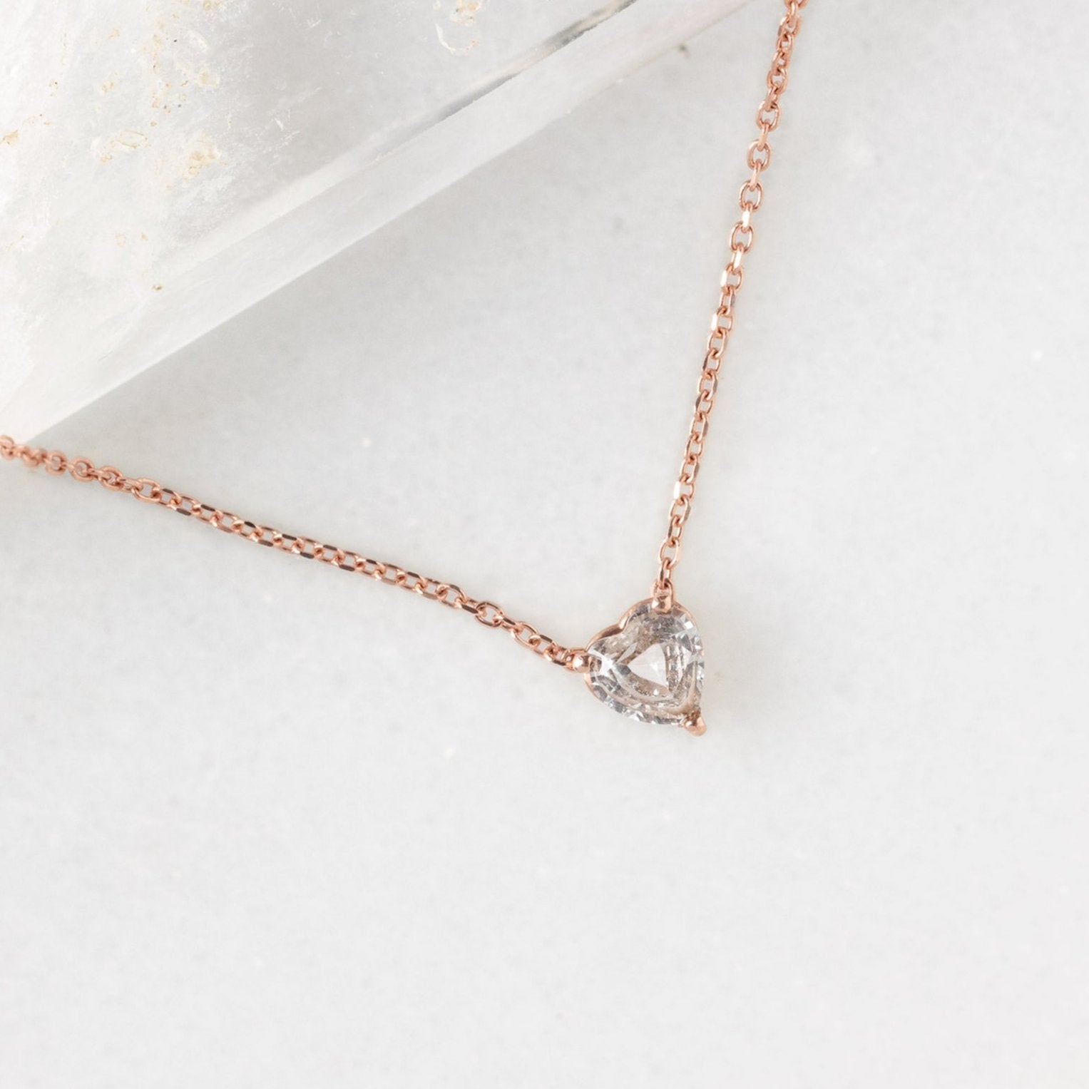 The White Sapphire Gemstone Heart Necklace | 10K Rose Gold