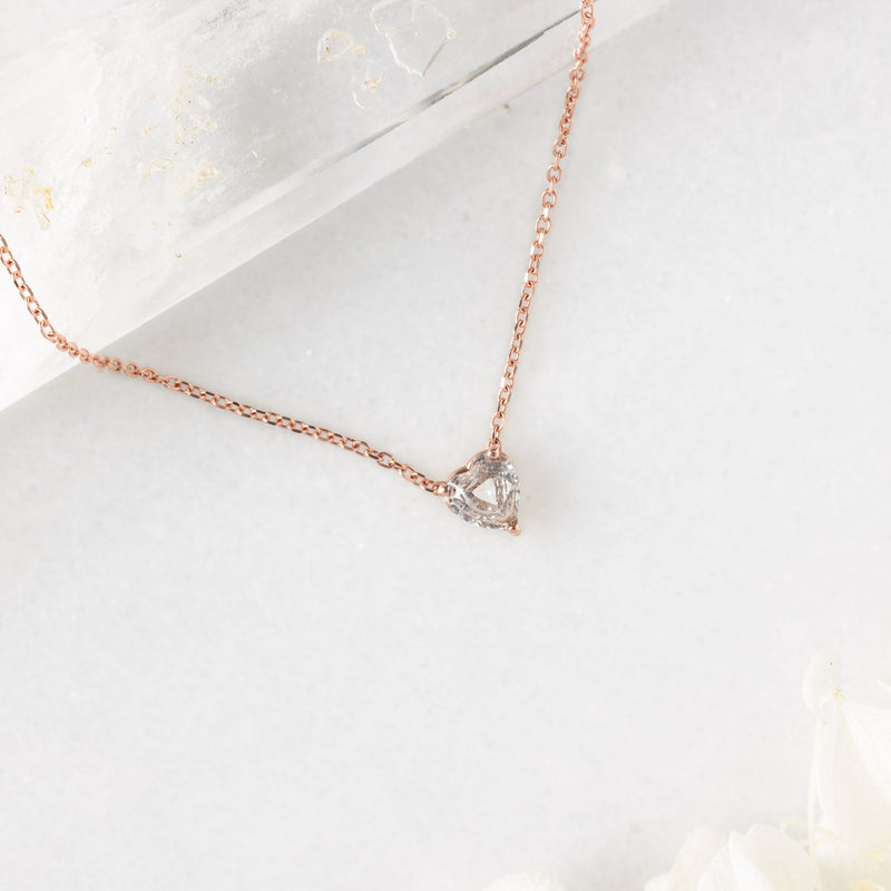 The White Sapphire Gemstone Heart Necklace | 10K Rose Gold