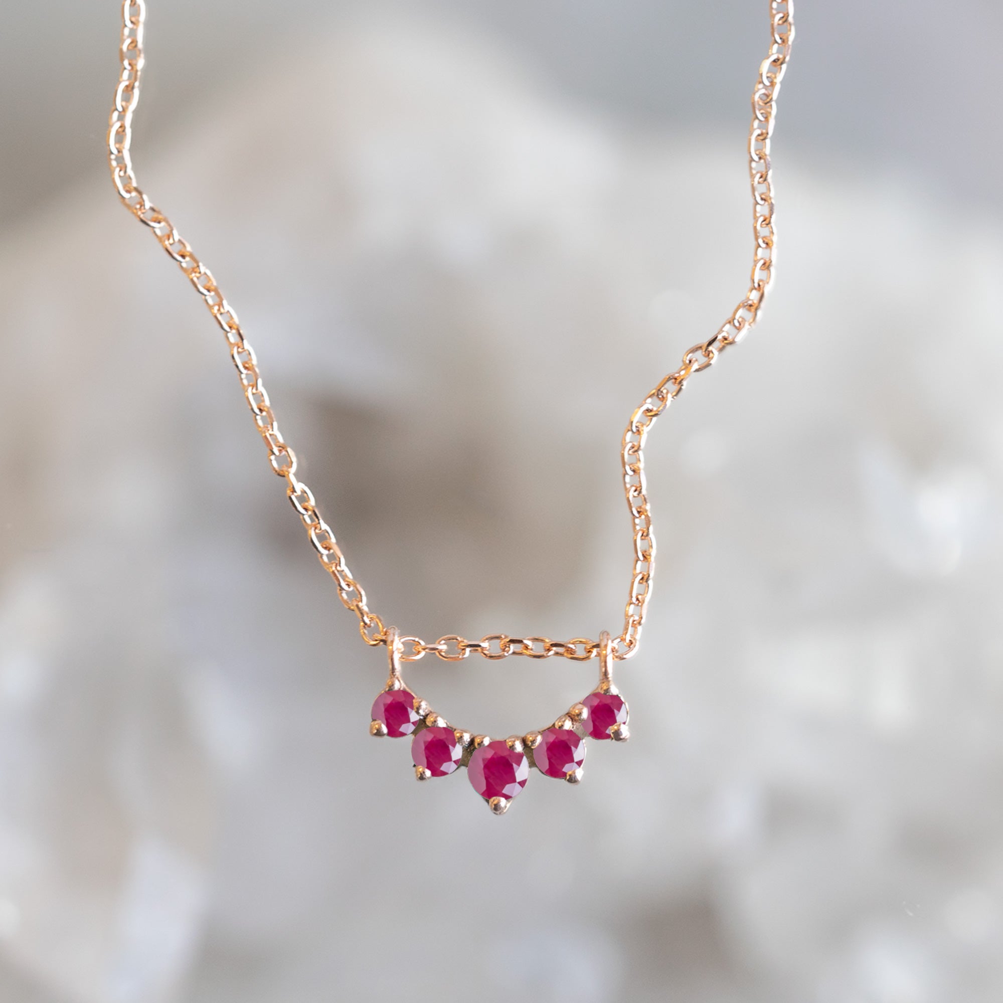 Custom Ruby Gemstone Sunburst Necklace | 10K Rose Gold