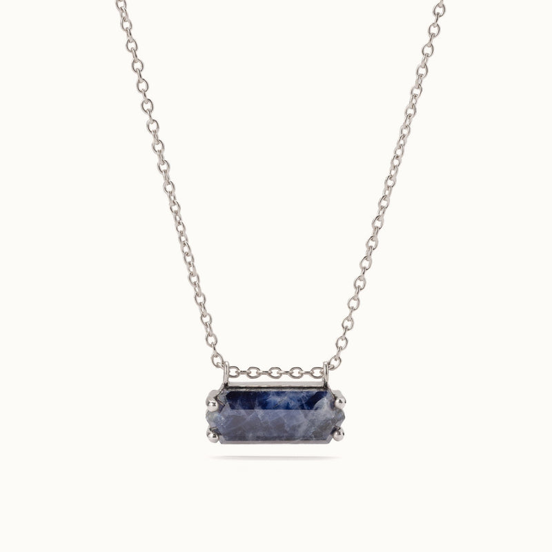 The Raw Sapphire Hexagon Necklace | 10K White Gold