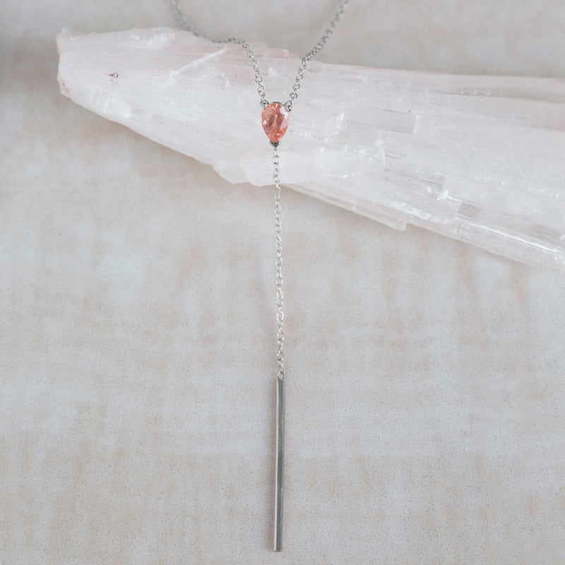 The Sunstone Gemstone Lariat Necklace | 10K White Gold