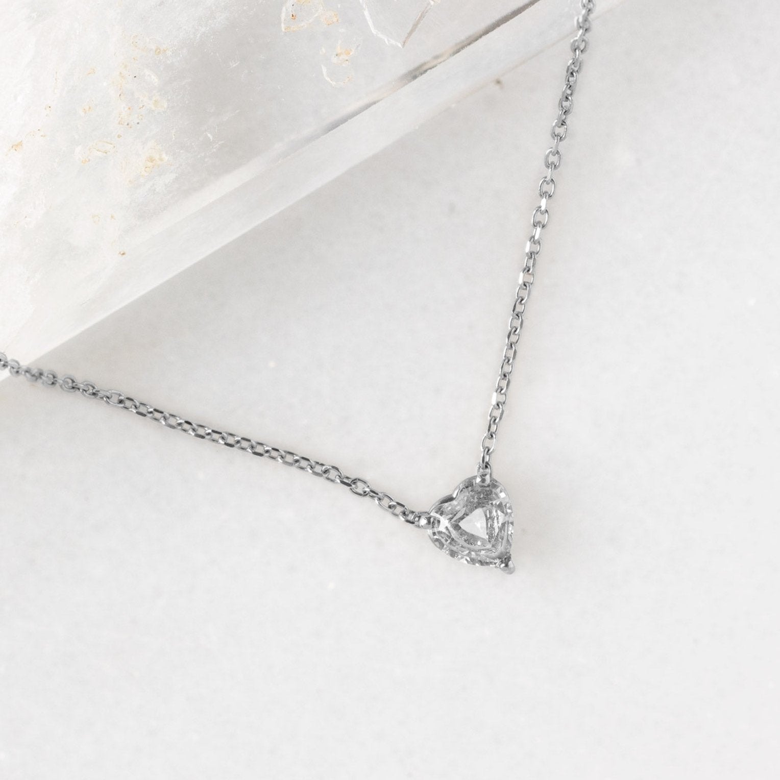 The White Sapphire Gemstone Heart Necklace | 10K White Gold