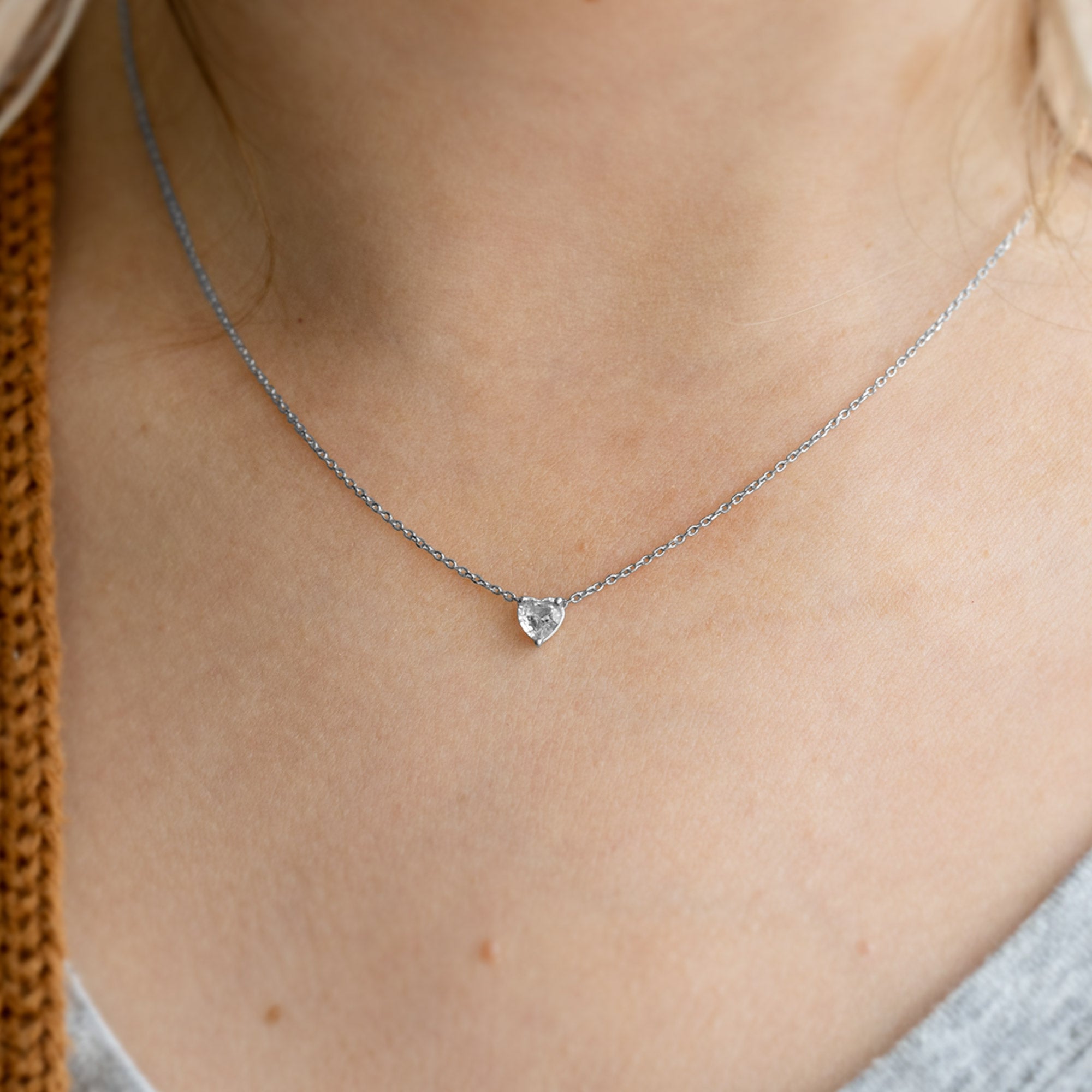 The White Sapphire Gemstone Heart Necklace | 10K White Gold