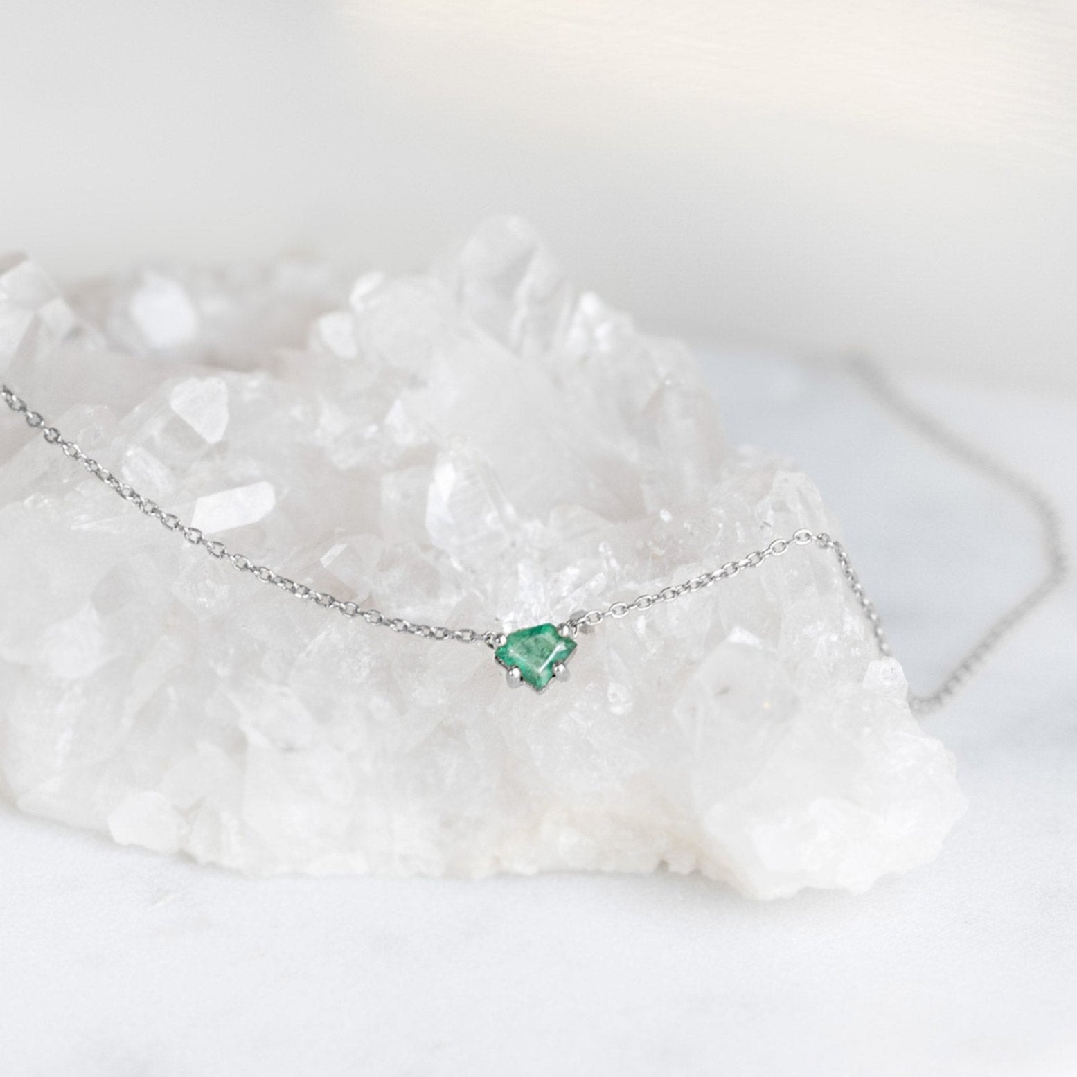 The Geometric Emerald Necklace | 10K White Gold