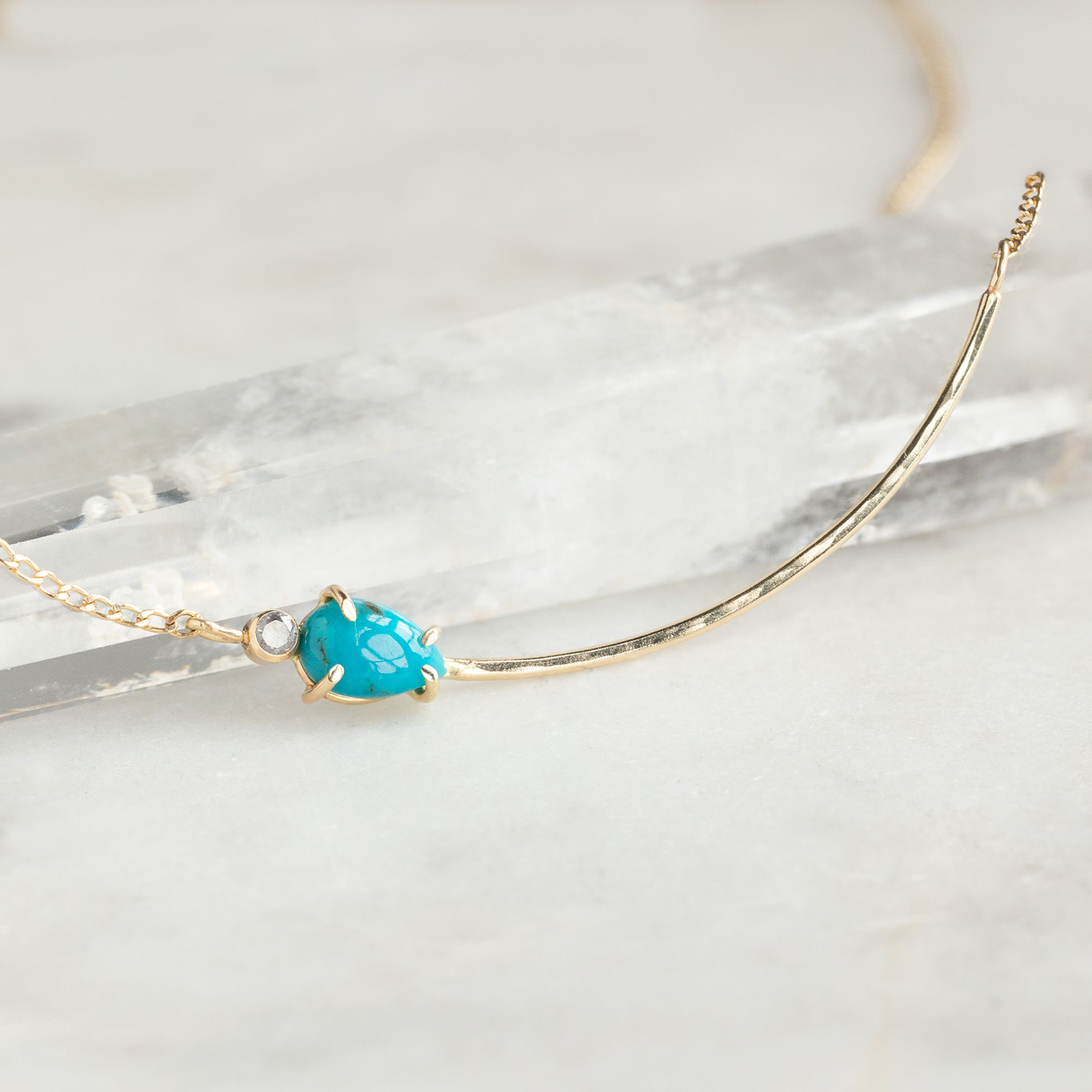 The Asymmetrical Turquoise + Diamond Necklace | 14K Yellow Gold