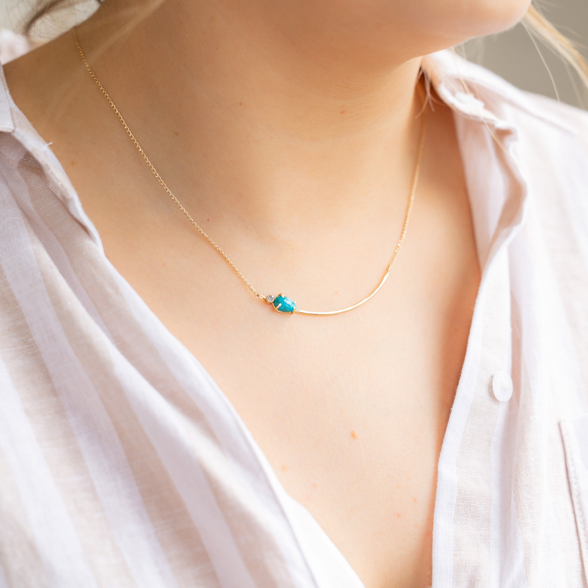 The Asymmetrical Turquoise + Diamond Necklace | 14K Yellow Gold