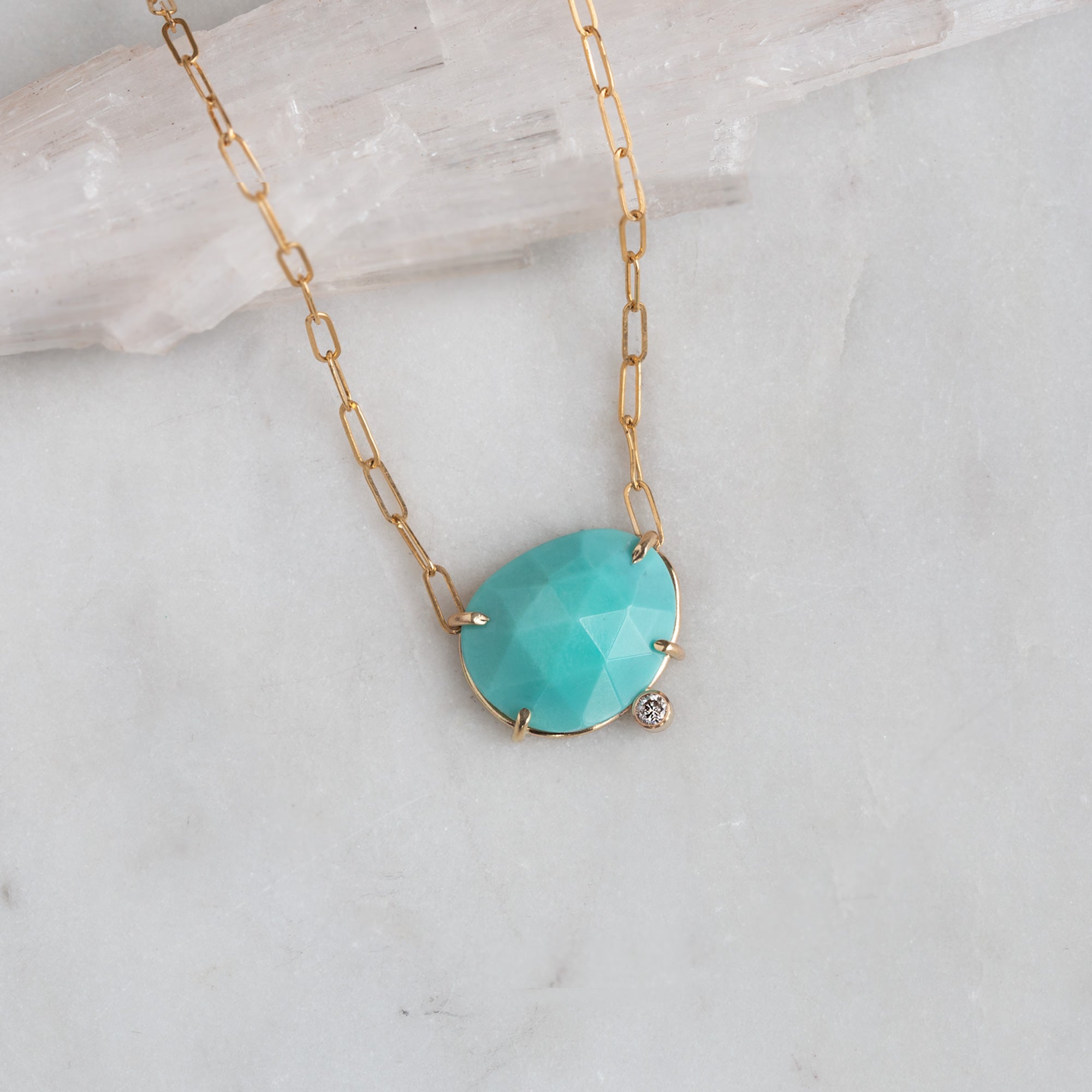 The Turquoise + Diamond Pendant Necklace | 14K Yellow Gold